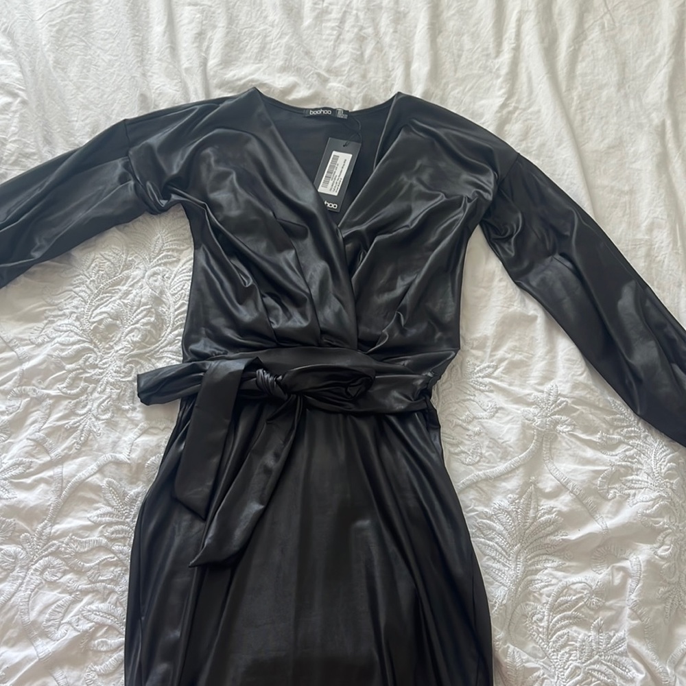 Black vinyl bodycon midi dress